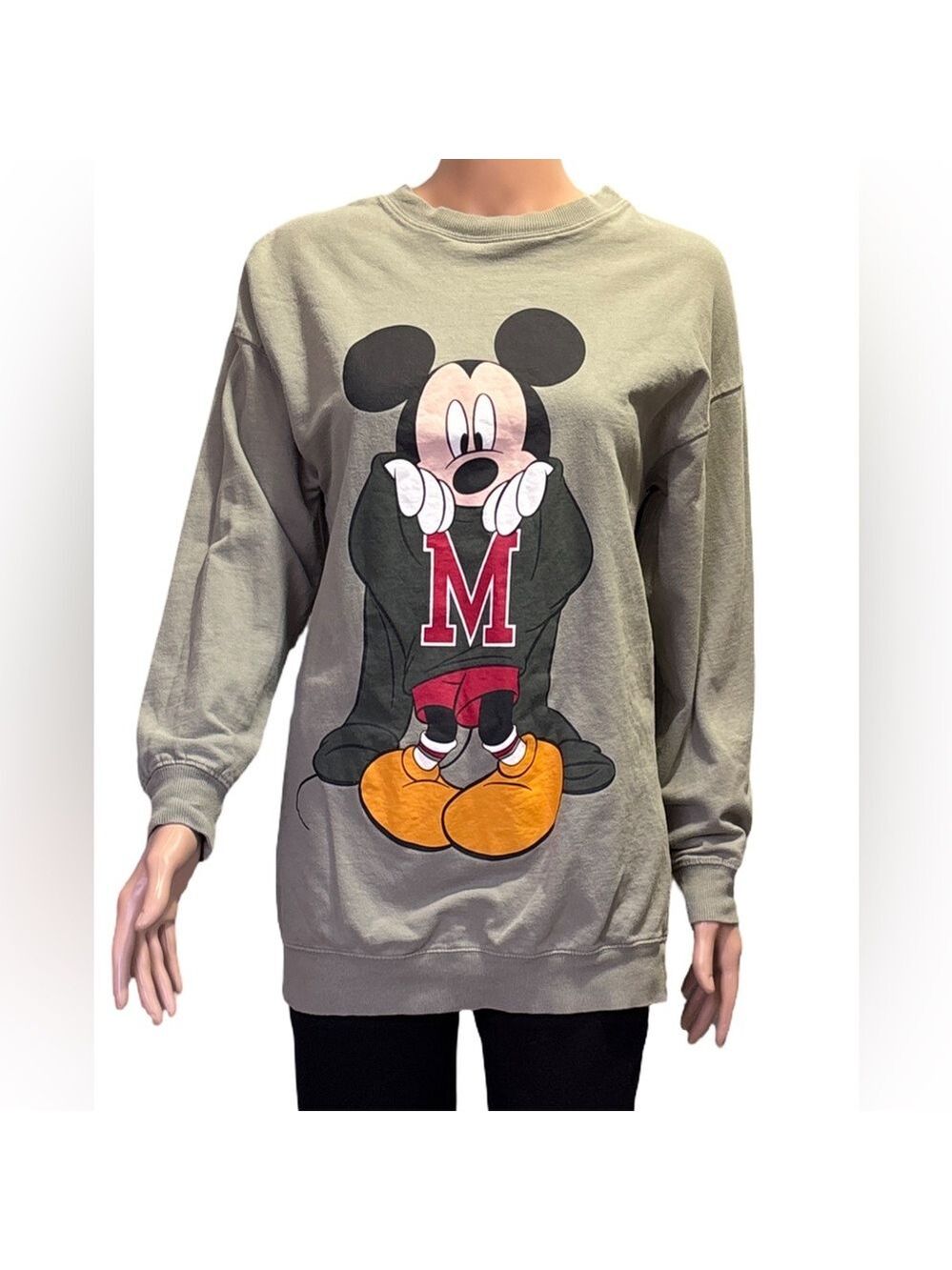 H&M Green Mickey Mouse Crew Neck Long Sleeve Cotton Sweatshirt XS